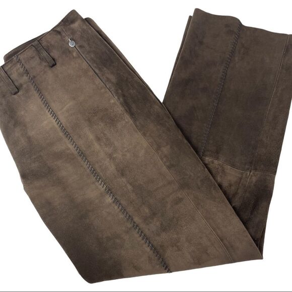 * Marc Cain Chocolate Brown Suede Straight Fit Pants Size 14 - Picture 2 of 9